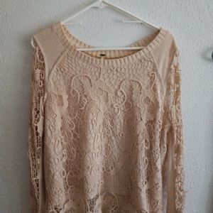Free people Cream boho Crochet sweater